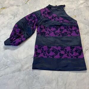 Kimberly Goldson‎ Dress Womens Size Small Navy Plum Strip One Shoulder Mini